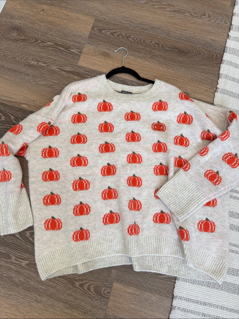 Adorably Cozy Cream Sweater with Orange Pumpkin Pattern - Women. Size XXL